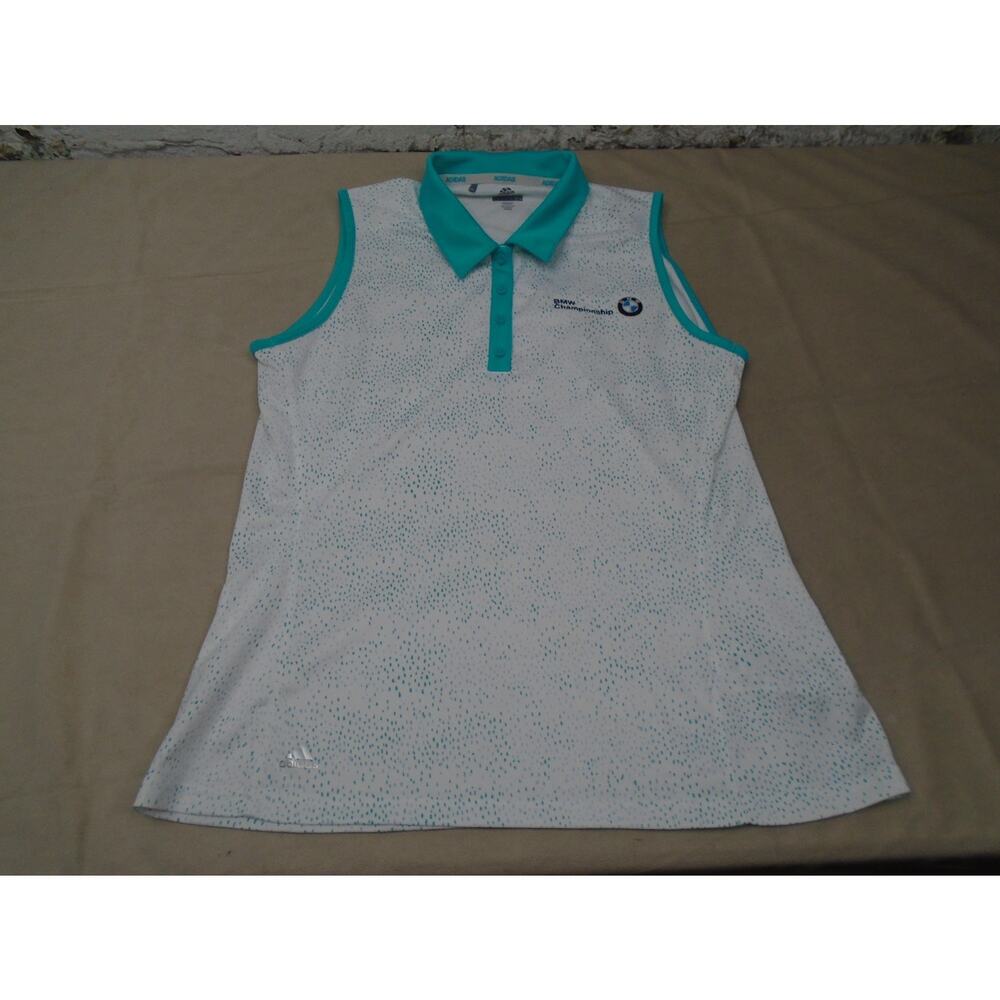 BMW Championship Golf Adidas Golf Polo Shirt Womens L Sleeveless Blue White